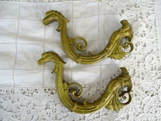 Antique Pair Solid Gild Bronze Coat Hat Hangers Hooks - Dragons Chiselled 3