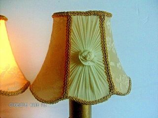 1920 ' s art nouveau JADEITE LAMPS ORNATE CAST IRON LUSTRE FINISH ROSE BUD SHADES 4