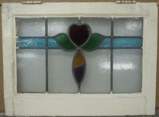 Old English Leaded Stained Glass Window Colorful Band & Heart Design 22 " X 16 "