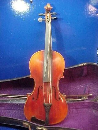 Early 20thc Tiger Maple Violin W Bow W M,  W Alligator Case