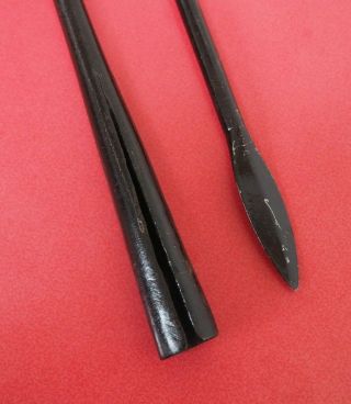 TWO LARGE AFRICAN TRIBAL ART BLACK PAINTED CAST METAL SPEAR HEADS POSSIBLY ZULU? 10