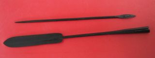 Two Large African Tribal Art Black Painted Cast Metal Spear Heads Possibly Zulu?