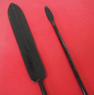 TWO LARGE AFRICAN TRIBAL ART BLACK PAINTED CAST METAL SPEAR HEADS POSSIBLY ZULU? 2