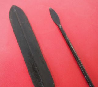 TWO LARGE AFRICAN TRIBAL ART BLACK PAINTED CAST METAL SPEAR HEADS POSSIBLY ZULU? 4