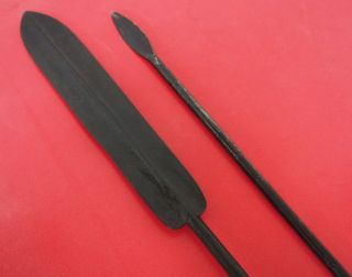 TWO LARGE AFRICAN TRIBAL ART BLACK PAINTED CAST METAL SPEAR HEADS POSSIBLY ZULU? 6