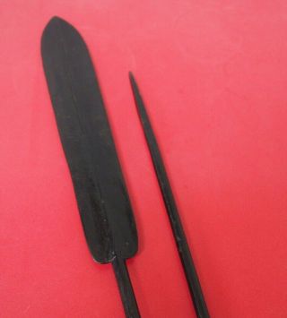 TWO LARGE AFRICAN TRIBAL ART BLACK PAINTED CAST METAL SPEAR HEADS POSSIBLY ZULU? 7