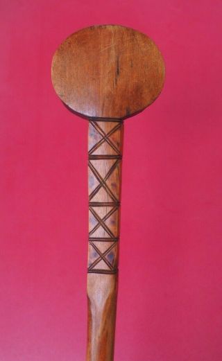Fine South African Tribal Art Zulu Carved Knobkerrie Club With Flat Disc Head Nr
