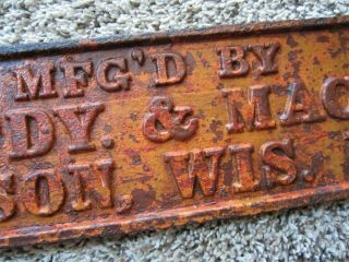 Orange Wisconsin Foundry & Machine Co.  Cast Iron Plaque Sign Madison WI History 3