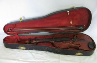 Antique Violin W/ Wood Case & 2 Bows Germany