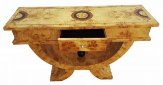 Extraordinay Art Deco olive wood with Maple and Walnut marquetry Console Table 4