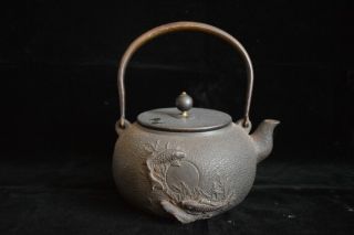 Tetsubin Teapot Tea Kattle Japanese Antique Iron Japan T387
