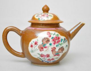Antique Chinese Porcelain Batavia Fam.  Rose Teapot,  Cover Kangxi - Cockfight