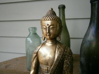 Antique or Vntg Stamped Brass Buddha Statue 8 inches tall.  piece 10
