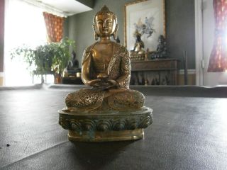 Antique or Vntg Stamped Brass Buddha Statue 8 inches tall.  piece 3