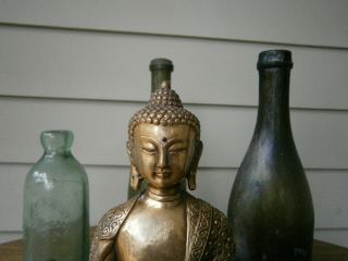 Antique or Vntg Stamped Brass Buddha Statue 8 inches tall.  piece 9