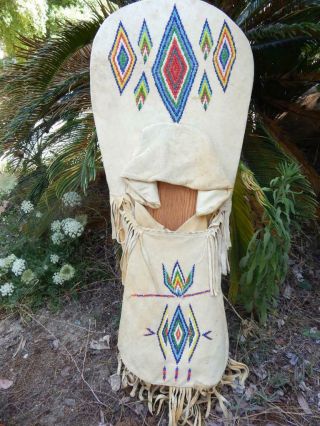Vintage Blackfeet Pikuni Indian Beaded Full Size Cradleboard Montana Stunning