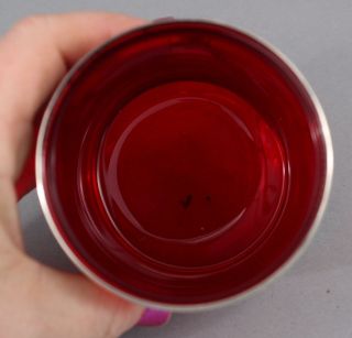 Antique R Blackinton Sterling Silver Cranberry Glass Drum,  Condiment Jelly Jar 8