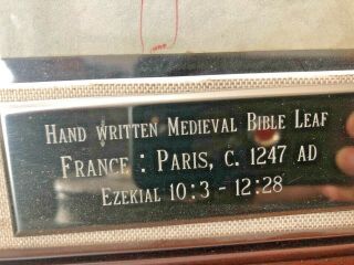 Medieval Hand Written Bible Leaf 1247 AD - Framed 2