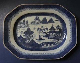 Chinese Porcelain Canton Blue & White Dish - 12.  25 Inches - Late 18th Century