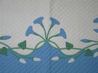 Antique Baby Quilt - Morning Glories Hand Quilted Applique Crib Baby Blue White 2