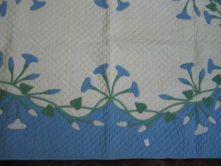 Antique Baby Quilt - Morning Glories Hand Quilted Applique Crib Baby Blue White 4