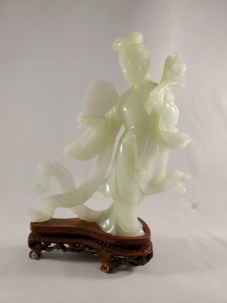 Chinese Stone Carved Figure Of A Lady On Wooden Base