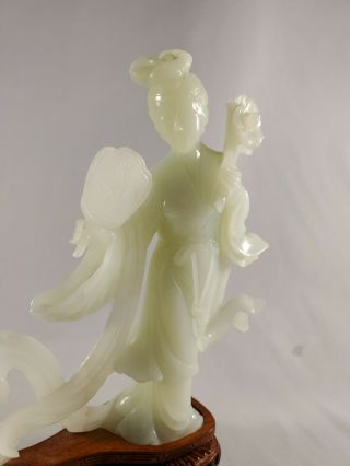 Chinese Stone Carved Figure of a Lady on Wooden Base 2
