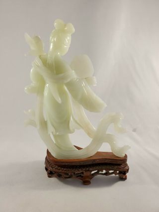 Chinese Stone Carved Figure of a Lady on Wooden Base 4