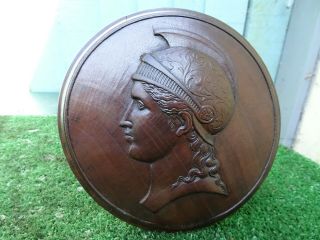 Stunning Early 19thc Wooden Walnut Panel: Roman Soldier Wearing Helmet C1820s