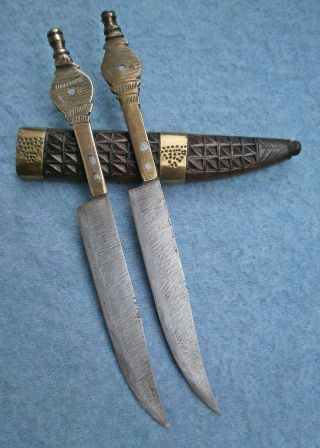 antique Kabyle north African Algerian pair razor knives Moroccan dagger sword 12