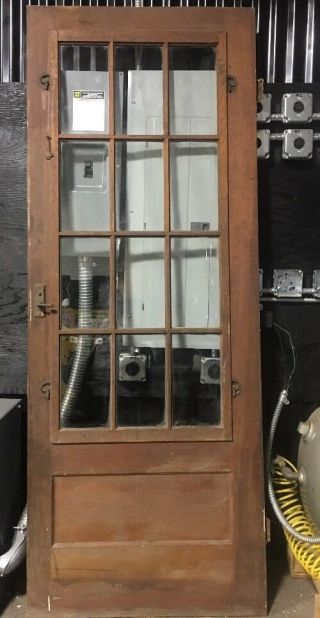 32x83” Antique Vintage 12 Pane Glass Wooden Door W/ Hardware
