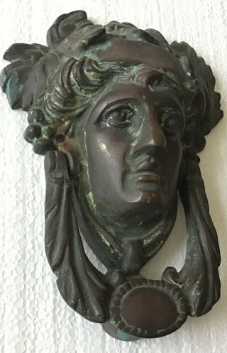 Antique Art Nouveau Bronze Figural Door Knocker 4