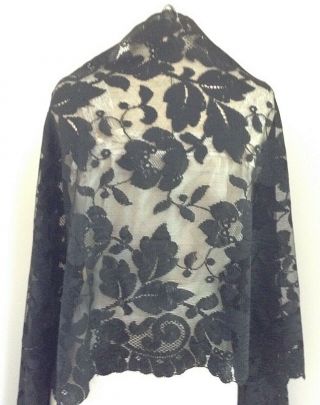 antique black silk lace shawl,  104 