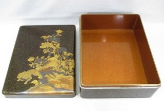 H982: Highest - class Japanese lacquered hand box w/finest MAKIE of great foo dog 4