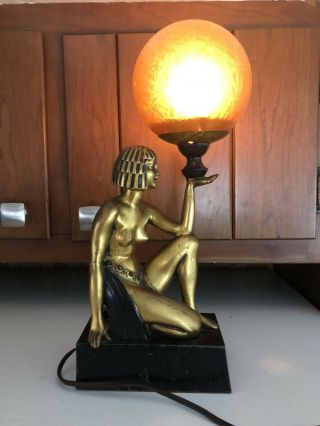 Art Deco Egyptian Woman Bronze Lamp 1930s 10
