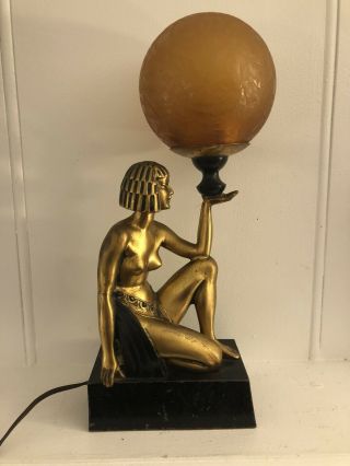 Art Deco Egyptian Woman Bronze Lamp 1930s