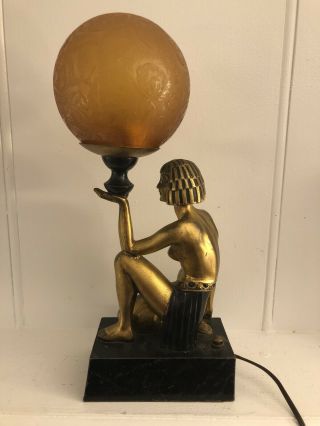 Art Deco Egyptian Woman Bronze Lamp 1930s 2
