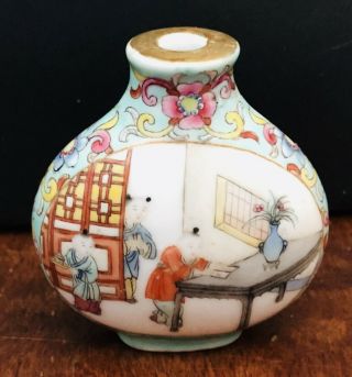 Chinese Porcelain Snuff Bottle Family Scene Signed Hand Paint Late 19th Century 2