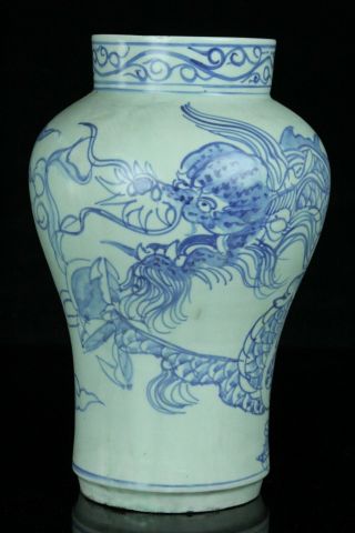 Jul078f Korean Blue&white Porcelain Dragon Design Vase Jar Vessel