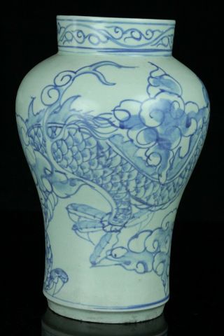 JUL078F KOREAN BLUE&WHITE PORCELAIN DRAGON DESIGN VASE JAR VESSEL 2