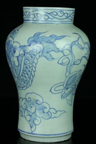 JUL078F KOREAN BLUE&WHITE PORCELAIN DRAGON DESIGN VASE JAR VESSEL 4