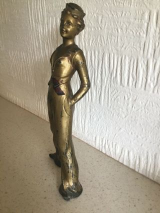 Art Deco Figure Lady Figurine Statue Gold Bronze Metal Sailor Girl Spelter 30s 2