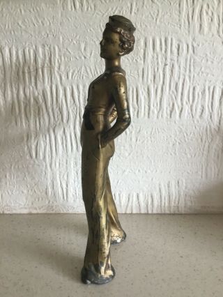 Art Deco Figure Lady Figurine Statue Gold Bronze Metal Sailor Girl Spelter 30s 4