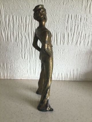 Art Deco Figure Lady Figurine Statue Gold Bronze Metal Sailor Girl Spelter 30s 5