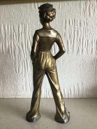 Art Deco Figure Lady Figurine Statue Gold Bronze Metal Sailor Girl Spelter 30s 6