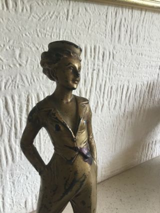 Art Deco Figure Lady Figurine Statue Gold Bronze Metal Sailor Girl Spelter 30s 9