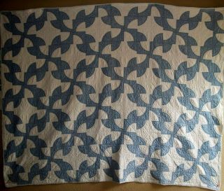 Antique Early 20th - C American Handmade Pinwheel Patchwork Quilt 80 " X 66 "