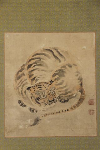 Japanese Hanging Scroll Art Painting " Catty Tiger Nekotora " E8183