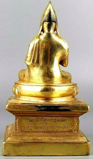 Antique Chinese Gold Gilt Monk Buddha Statue On Foo Dog Lotus Flower Stand RARE 2