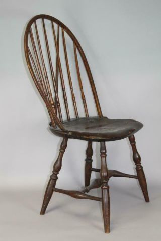 Rare 18th C Rhode Island Brace Back Windsor Chair Bold Turnings Pipe Stem Back
